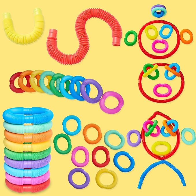 JOYIN 9 Pack Pop Tubes, Sensory Toys (Large) Fidget Toys Party Favors - 9 Colors, Creativity Learning & Fun for Toddler Kids - Perfect for Party, Goodie Bags Stuffers, Classroom School Reward