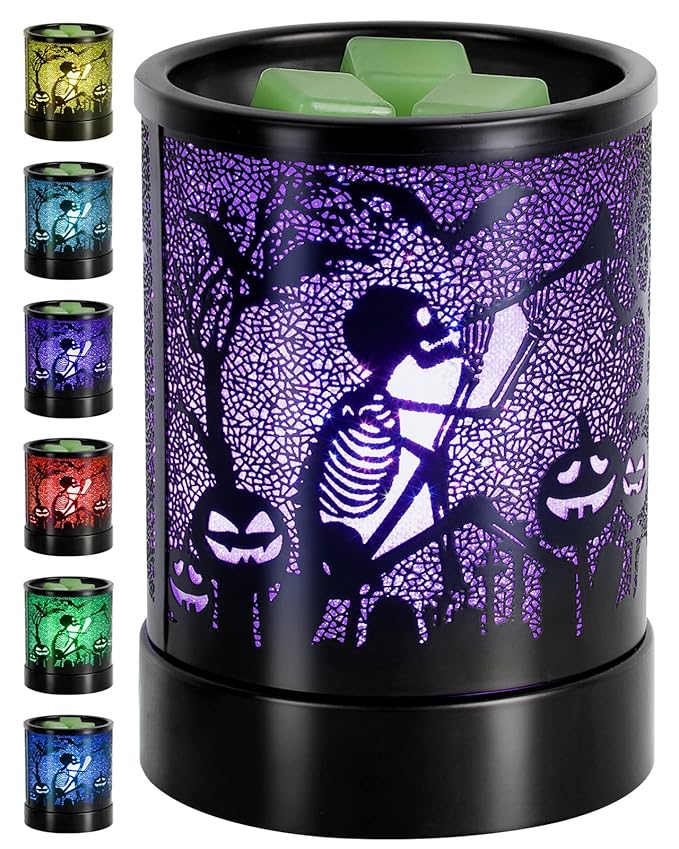Halloween Wax melt Metal Warmer for Scented with 7 Colors LED Changing Wax Burner Melter and Scentsy Warmer for Halloween Decorations Indoor