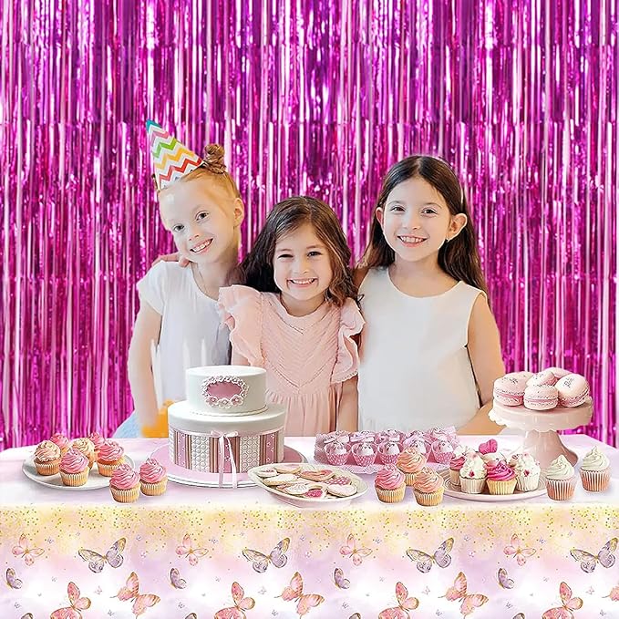TONIFUL 3-Pack Door Streamers, Metallic Photo Booth Backdrop with Foil Fringe Curtain for Birthday, Bridal Shower, Bachelorette Party Decor (9.9ft x 6.6ft, Pink)