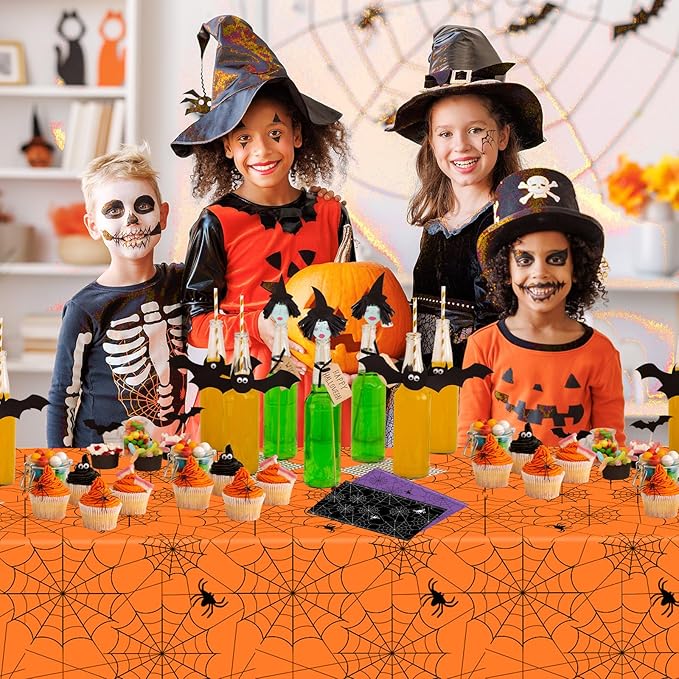 3 Pcs Halloween Tablecloth - Multicolor Spider Web Table Cloths, Disposable Rectangle Plastic Spiderweb Table Cover for Halloween Party Decorations Supplies Favors Tables Decor, 108 x 54 Inch