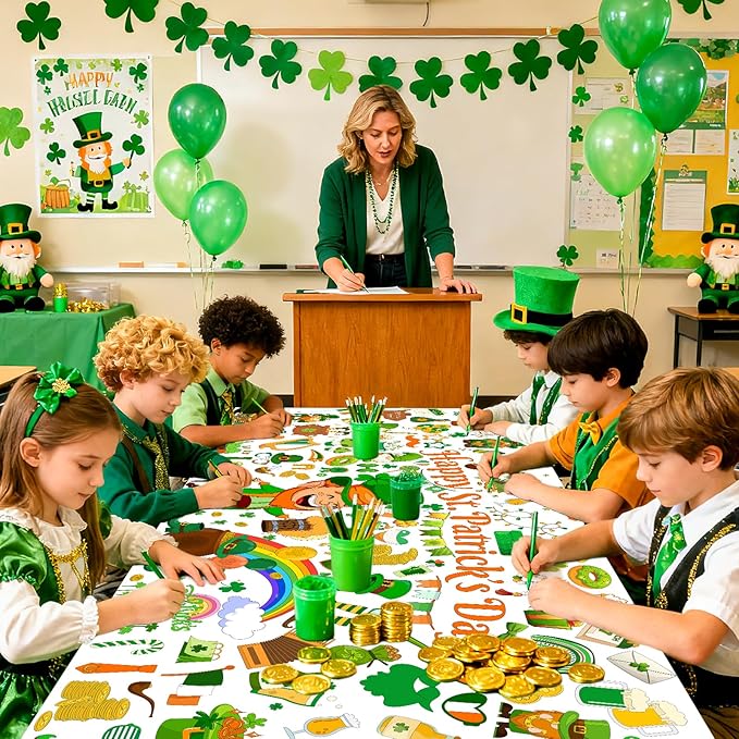 AinDen St. Patrick's Day Giant Coloring Poster/Tablecloth -30 x 72 Inches Jumbo Paper Coloring Banner Kids Gifts Party Decorations - St Pattys Day Crafts for Kids