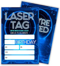 Laser Tag Birthday Party Invitations, Glow Neon Theme Invite Cards, 20 Count with Envelopes for Boys Girls Teen, 4 x 6 Double Sided Printed Fill In Blank Party Supplies- Blue