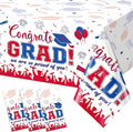 3 Pack Graduation Tablecloth Party Decorations, Class of 2026 Congrats Grad Plastic Tablecover Party Supplies, Blue and Red Rectangle Graduation Table Decor for College High School Party, 54x108Inch