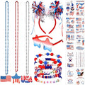 20 Pcs 4th of July Party Favors Accessories Include 1 Pc Headband, 3 Pcs Red White Blue Beaded Necklaces, 1 Sunglasses, 5 Pcs Bracelets, and 10 Stickers for Independence Day Memorial Day Celebrations