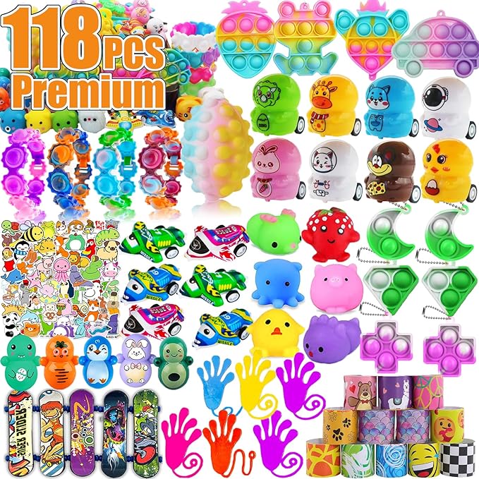 128 Pcs Party Favors for Kids Easter Egg Fillers,Fidget Treasure Box Toys, Classroom Prizes, Pinata Filler Goodie Bag Stuffers, Treasure Chest Carnival Prizes, Prize Box Bulk Toys for Boys Girls 4-8