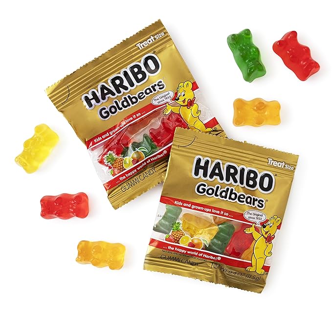 Goldbears Gummi Bears HariboCandy 75 Count Treat Size - 0.4 oz Individually Wrapped Bags -Assorted Fruit Flavors - Perfect for Snacks, Treats, Goodie bags