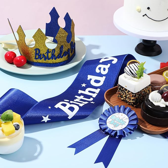 Birthday Boy Hat, Prince Crown Birthday Boy Party Accessory Supplies King Crown Boys Birthdays Party Dress-Up Set for Boys Birthdays Party Decoration