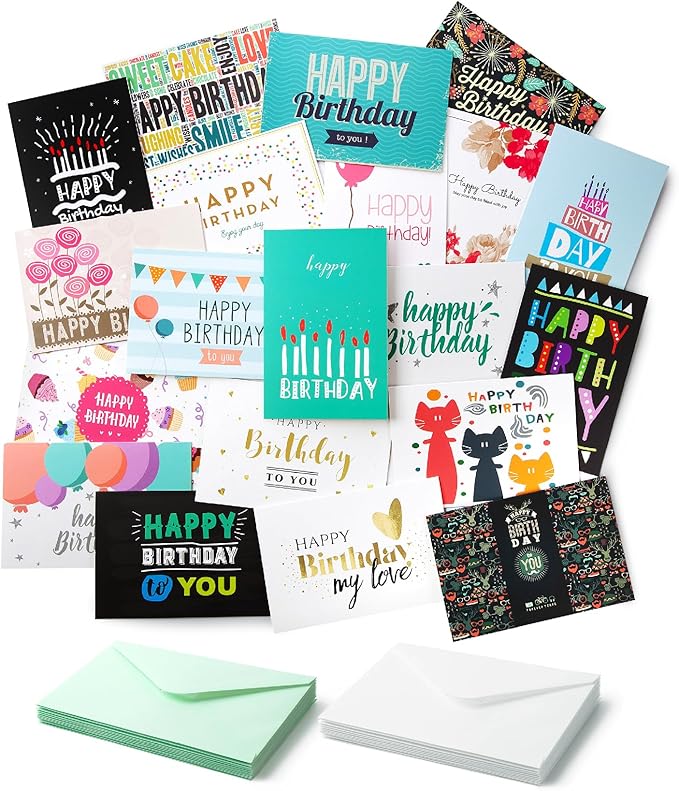 Mr. Pen Assorted Color Birthday Cards, 20 Pack, 4 x 6 Inches, Blank Inside, Includes Envelopes