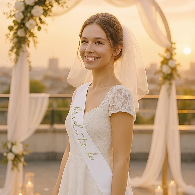Embroidery Bride To Be Veil and Sash Set White Bachelorette Party Favors Accessories for Bridal Showers Engagement Party Decorations