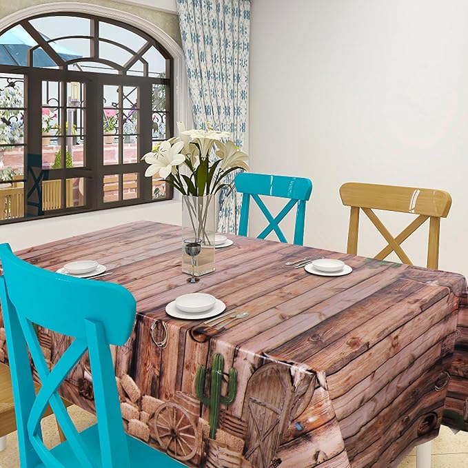 3 Pack Western Party Tablecloths, 54 x 108 Inch Disposable Plastic Western Cowboy Table Cover for Rustic Farmhouse, West Wooden House, Western Theme Birthday Decorations Outdoor Indoor Party Supplies