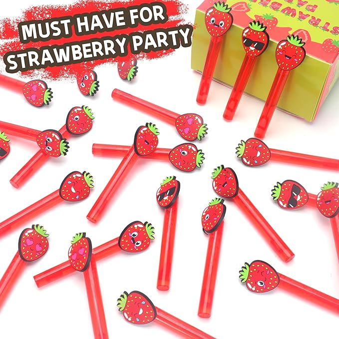 24Pcs Strawberry Bubble Wands for Berry First Party Favors Supplies Decorations, Strawberry Pinata Goodie Bag Stuffers & Classroom Prizes