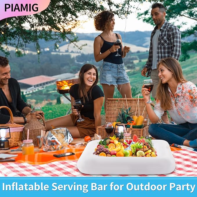 Inflatable Serving Bar, Salad Serving Sets Bar Buffet Food Drinks Inflatable Cooler Table Pool Ice Tray Easy to Blow Up for Party,Graduation,Picnic & Camping 24Inch x 24Inch (White, 2 PCS)