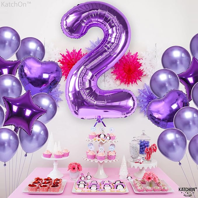 KatchOn, Purple Number 2 Balloon - Giant, 40 Inch | Two The Moon Birthday Girl | Purple 2nd Birthday Decorations for Girl | 2 Number Balloon | 2th Happy Anniversary Decorations