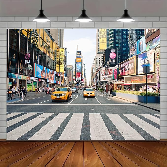 8x6FT NYC Taxi Fashion Street Party Photography Background Time Square Buildings New York Photo Backdrops Adult Portrait Studio Booth Props Banner