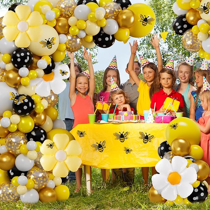 VinTS 140 Pcs Bee Balloons Garland Kit,Yellow Black White Balloons with Bee Stickers Gold Confetti Daisy Foil Balloons for Honey Bee Birthday Baby Shower Spring Theme Party Decoration
