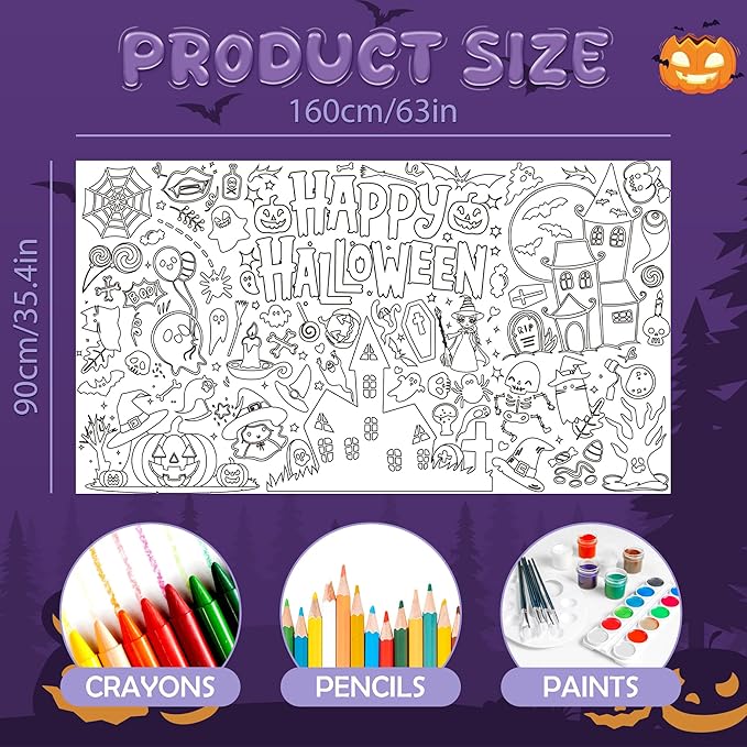 OHOME Halloween Crafts for Kids - Giant Coloring Tablecloth/Poster | Halloween Party Decorations Favors Supplies for Kids Gifts Activities Games Toys Banner