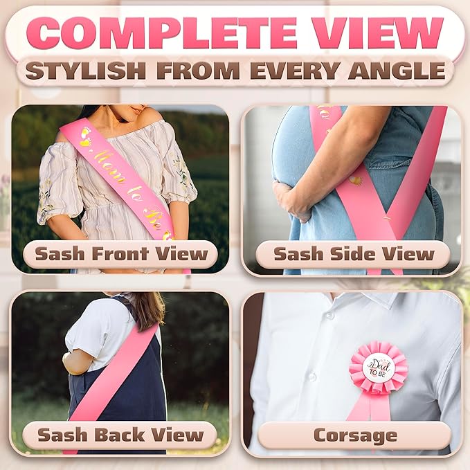 Pink Baby Shower Decorations for Girl and Pins for Dad - Glossy Girl Baby Shower Decorations Made from Soft & Smooth Satin, Daddy Brooch & Mommy to Be Sash - Party Mom to Be Sash That Doesn't Wrinkle