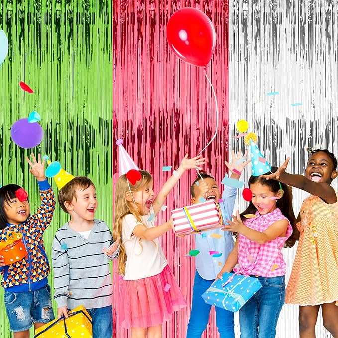 2 Pack 3ft x 8ft Foil Fringe Backdrop Curtain, Metallic Tinsel Foil Fringe Curtains, Party Streamers Backdrop, Baby Shower Birthday Holiday Celebration,Party Decorations (MixGreen)