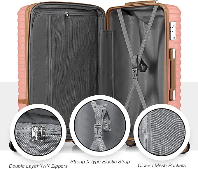 Joyway Luggage Set 7 Piece Suitcase Sets with Spinner Wheel,Hardside Expandable Travel Laggage with TSA Lock(18/20/24/28 Pink)