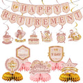 12Pcs Retirement Party Decorations for Men Women Rose Gold Happy Retirement Banner Honeycomb Centerpiece Swirls Party Supplies Retired Farewell Party Set Work Graduation Party Decorations