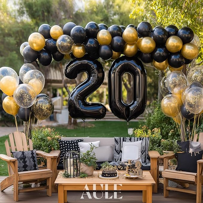 AULE 40 Inch Large 20 Balloon Numbers Black, Big Foil Number Balloons, Giant Helium Happy 20th Birthday Party Decorations for Man and Women, Huge Mylar Anniversary Party Supplies