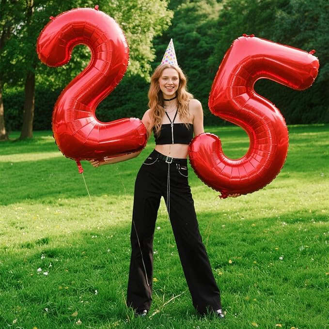 40 Inch Red Number 25 Digital Balloon,Jumbo Mylar Foil Helium Balloon for 25 Balloons for Birthday Party,Wedding Anniversary Party Decorations