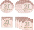21st Rose Gold Birthday Plates and Napkins, 9 Inch Pink Rose Gold Disposable Dinner Dessert Plates Happy 21th Birthday Party Supplies Decorations for Girls Women