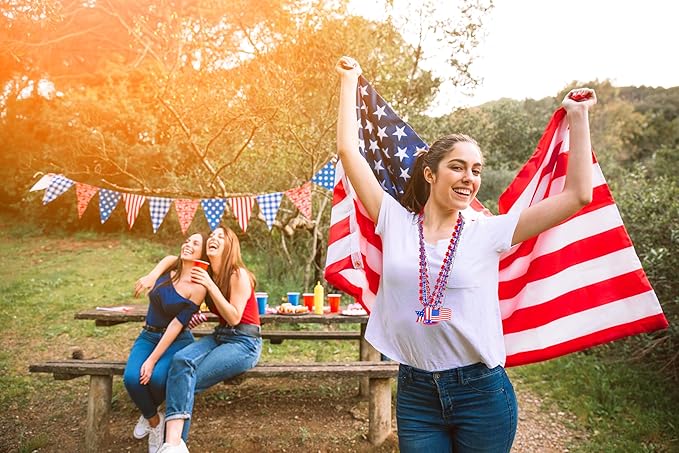 Moon Boat 72PCS 4th of July Accessories Necklaces: Blue White and Red Beads Bulk, Patriotic Party Independence Memorial Day Favors Toys Decorations