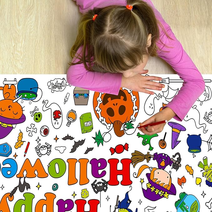 Halloween Coloring Tablecloth,30 x 72 Inches Giant Coloring Poster Halloween Paper Coloring Banner for Party Decorations