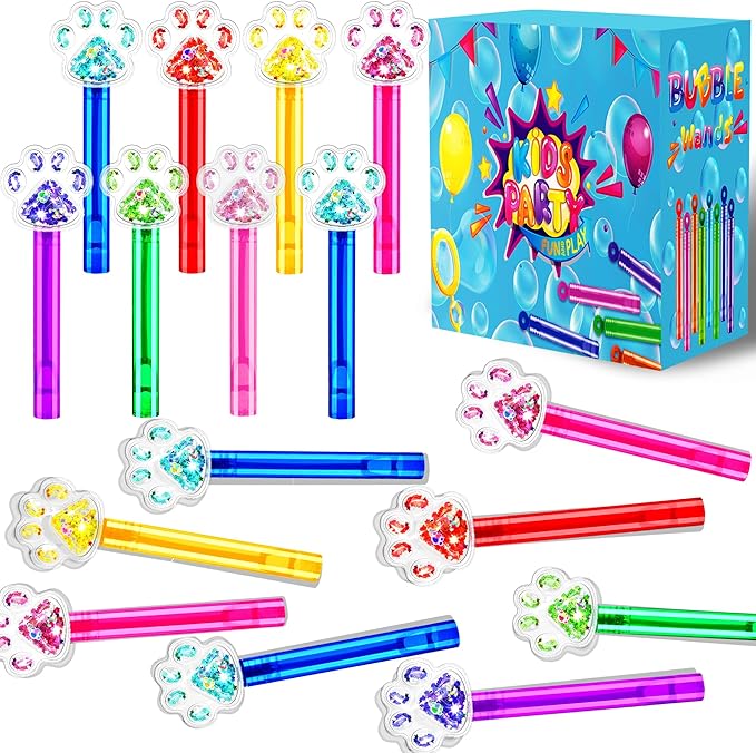 24Pcs Bubble Wands for Kids Paw Party Favors Supplies Decorations, Pinata Goodie Bag Stuffers & Classroom Prizes (Glitter Paw)