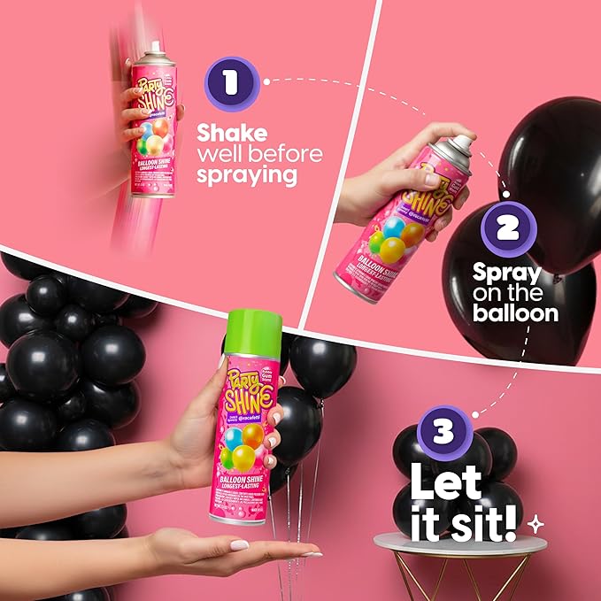 Party Shine Bubble Gum Balloon Shine Spray, Silicone Spray for Latex Balloons, Sweet Bubble Gum Scent, Waterproof, Non-Slip Formula, Balloon Spray Shine Perfect for Party Decorations, 13oz (1 Pack)