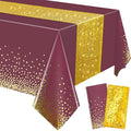 Irenare Tablecloth and Sequin Table Runner Set Polka Dots Confetti Table Cover Dining Plastic Tablecloths Glitter Decorations for Birthday Wedding Anniversary Party Supplies(Maroon, Gold,2 Pcs)
