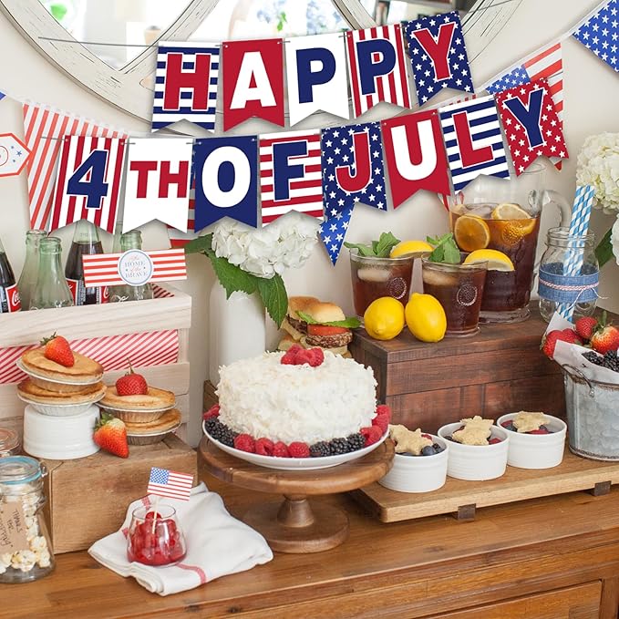 YQUQWN 4th of July Banner - Happy 4th of July Banner for Independence Day Decorations, Patriotic Party Supplies