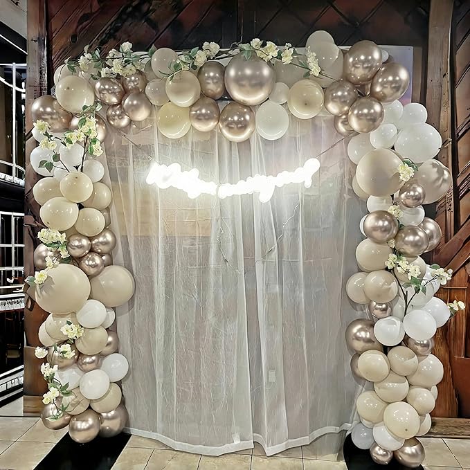 Pearl White Sand Metallic Light Gold Balloons Garland Arch Kit as Engagement Bridal shower Party Decorations, 18/12/10/5 in Different Size Pearl Cream White Clear Lvory Champagne Balloon for Wedding
