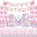 Pink Butterfly Birthday Party Supplies Tableware Sets,Includes Disposable Plates, Napkins, Cups,Straws,Cutlery, Balloons, Banner, and Tablecloth for Party Baby Shower Birthday Decorations,Serves 20