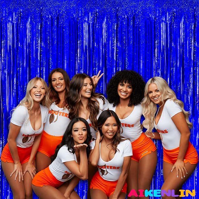 4 Pack 3.2Ft x 8.2Ft Blue Foil Fringe Curtain Backdrop, Metallic Tinsel Foil Fringe Streamers Curtains Background for Photo Booth, Birthday, Wedding, Disco, Bachelorette, Christmas Party Decoration
