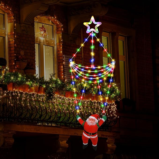 DANLI LED Christmas Parachute Lights with Santa Claus, 3.66ft, 8 Modes Hanging Lights for Indoor Outdoor Porch Roof Eave Balcony Home Decor