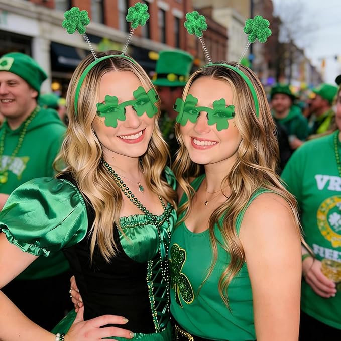 Semato St. Patrick’s Day Headband with Green Clover Sunglasses for St. Patrick’s Day Accessories Shamrock Irish Carnival Party Favors