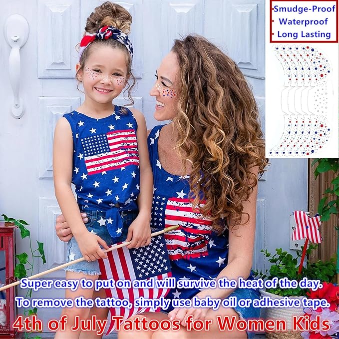 Go Ho Patriotic Red White and Blue Glitter Freckles Face Tattoo,4th of July Freckles Sparkle,4th of July Outfits for Women Kids,Fourth of July Glitter Stickers on Independence Day,6 Pcs