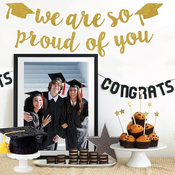 2026 Graduation Decorations Pre-Strung Blingbling We Are So Proud of You Banner Glitter Graduation Garland for Class of 2026 High School College Grad Party (Golden)