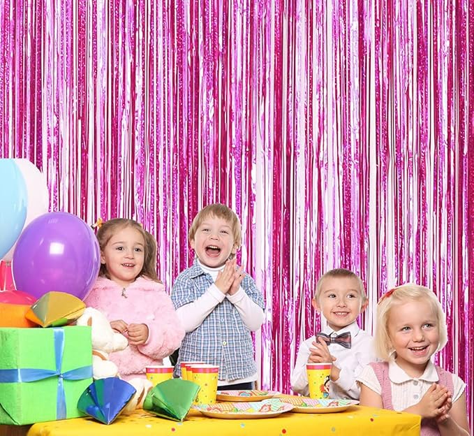 3 Pack Backdrop Curtains, Fringe Streamers Tinsel Backdrop, Birthday Decorations, Disco Party Decor (3.3 x 6.6', Pink)