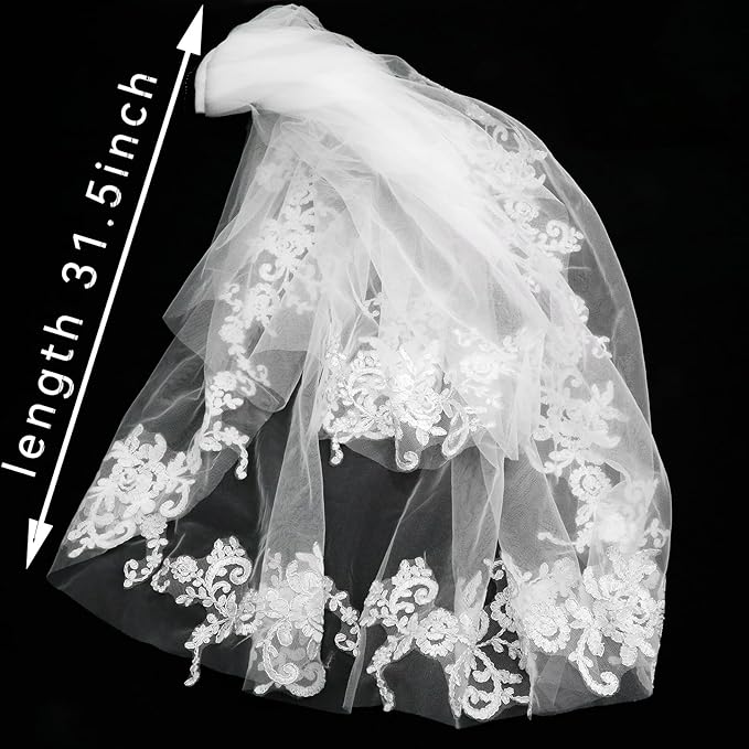 White Short Wedding Veil Pearl Rhinestone Bride Veils Bridal Veils Bachelorette Party Veil for Brides and Women