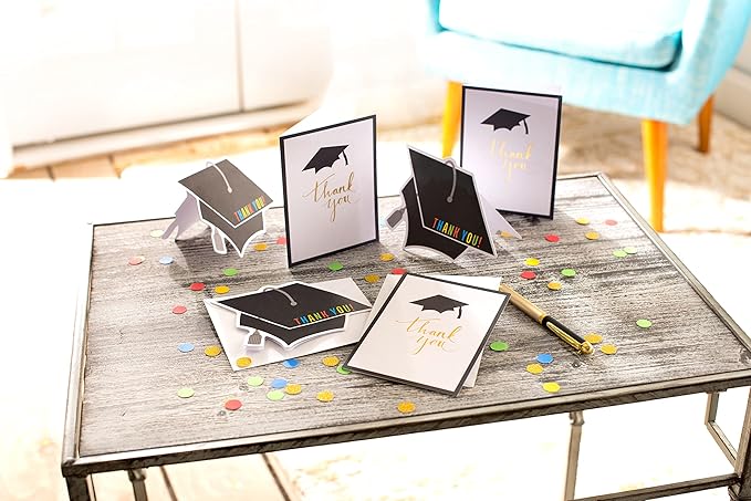American Greetings Graduation Blank Thank You Cards with Envelopes, Graduation Cap Shape (50-Count)