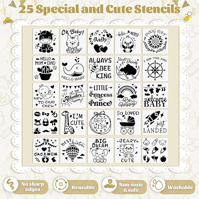 201 Pcs Baby Shower Set Baby Shower Game Sign Baby Bib Bodysuit White Baby Bib Newborn Bodysuit Baby Shower White Decorating Kit(Kraft)