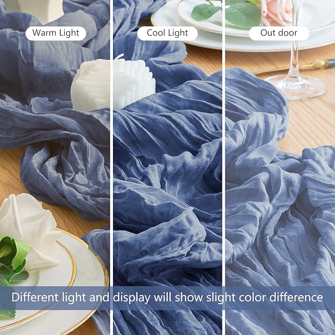 Wokceer Cheesecloth Table Runner Blue 10FT Boho Gauze Cheese Cloth Table Runner for Party Long Rustic Sheer Table Runners for Baby Bridal Shower Wedding Easter Table Decor