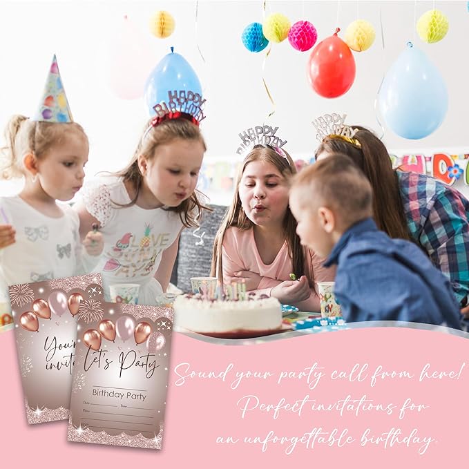 Let's Party Laser Balloons Birthday Party Invitations - 20-Pack of 4''x6'' Invite Cards with Envelopes, Double-Sided Fill In Birthday Celebrate Supplies & Decoration For Adults & Teens - A03