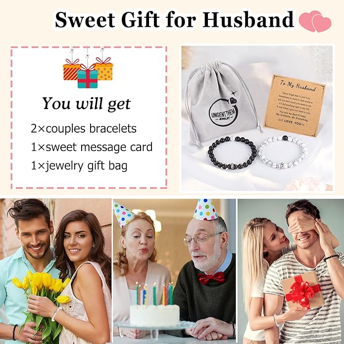 UNGENT THEM Matching Couple Ring Bracelets for Boyfriend Girlfriend Husband Wife Valentines Anniversary Birthday Engagement Gifts