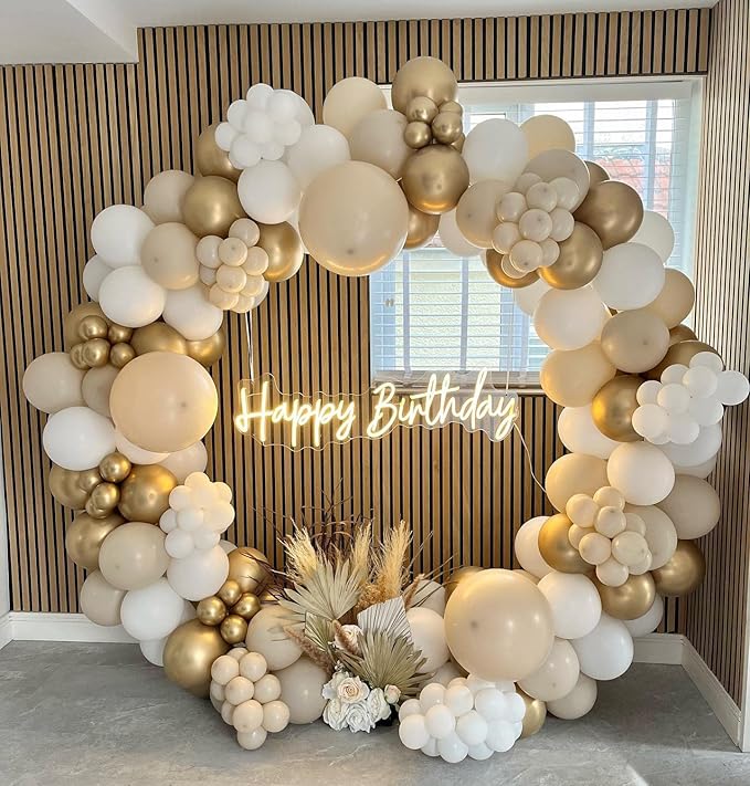 White Gold Balloon Garland Kit - 171pcs White and Gold Latex Balloons Arch Kit, White Gold Balloon Wall for Birthday Baby Shower,Wedding Bridal,Graduation,First Communion Baptism Party Decorations