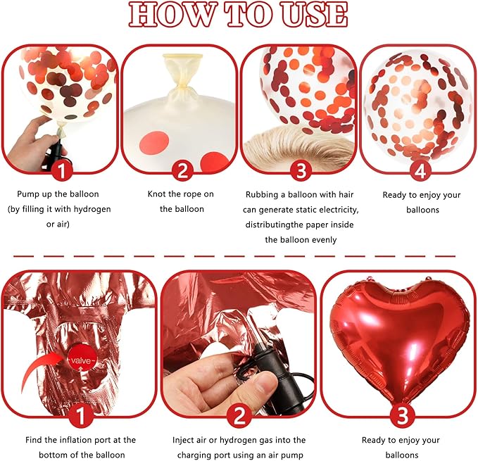 Red and Black Birthday Decorations, Happy Birthday Banner, Confetti Balloons, Fringe Curtain, Heart Star Foil Balloons, Hanging Swirls for Women Girls Princess Party Decorations
