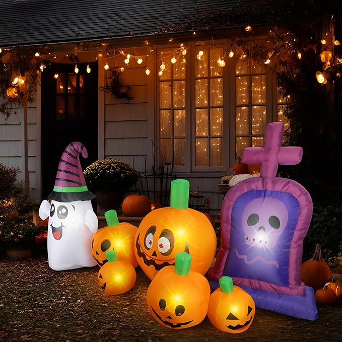 4FT Christmas Inflatable Santa Claus Outdoor Decorations Built-in Bright LEDs, Xmas Santa Carrying Present Sack, for Window Wall Roof Yard Garden Lawn Home Party (Pumpkin Tombstone)